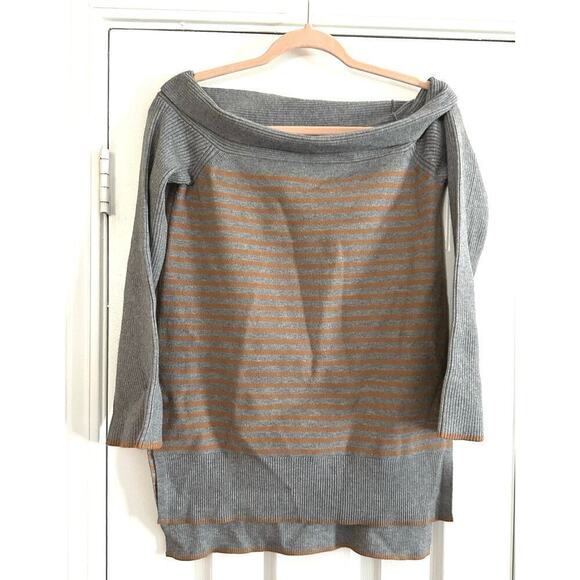 ANTHROPOLOGIE Elise Ribbed Striped Off The Shoulder Sweater High-Low Hem - XS - Picture 3 of 8